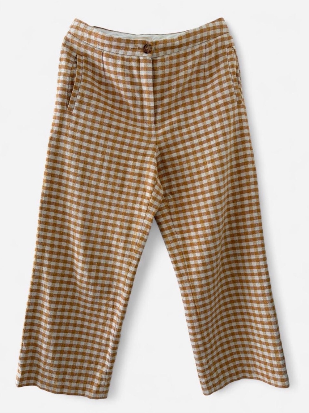 Sézane Ochre & Ecru Martin Crop Gingham Pants